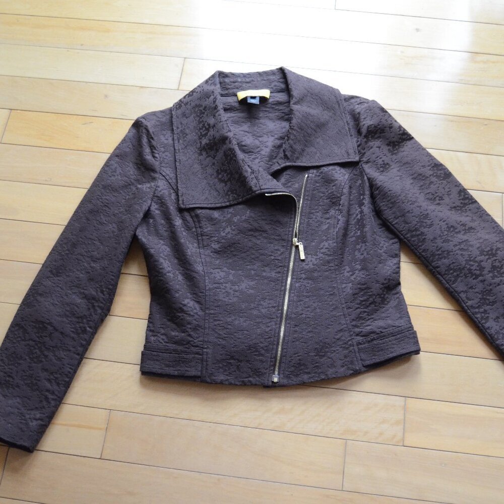 St. John's Yellow Label Asymmetrical Zip Jacket Brown Jacquard Size 6
